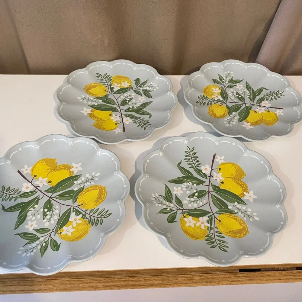Laura Ashley set of 4 Melamine Plates Lemons Summer Garden Indoor Outdoor 9
